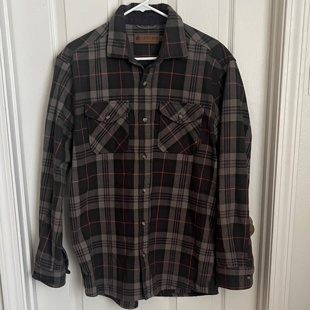 Levitate Green and Orange Plaid Shirt Size L